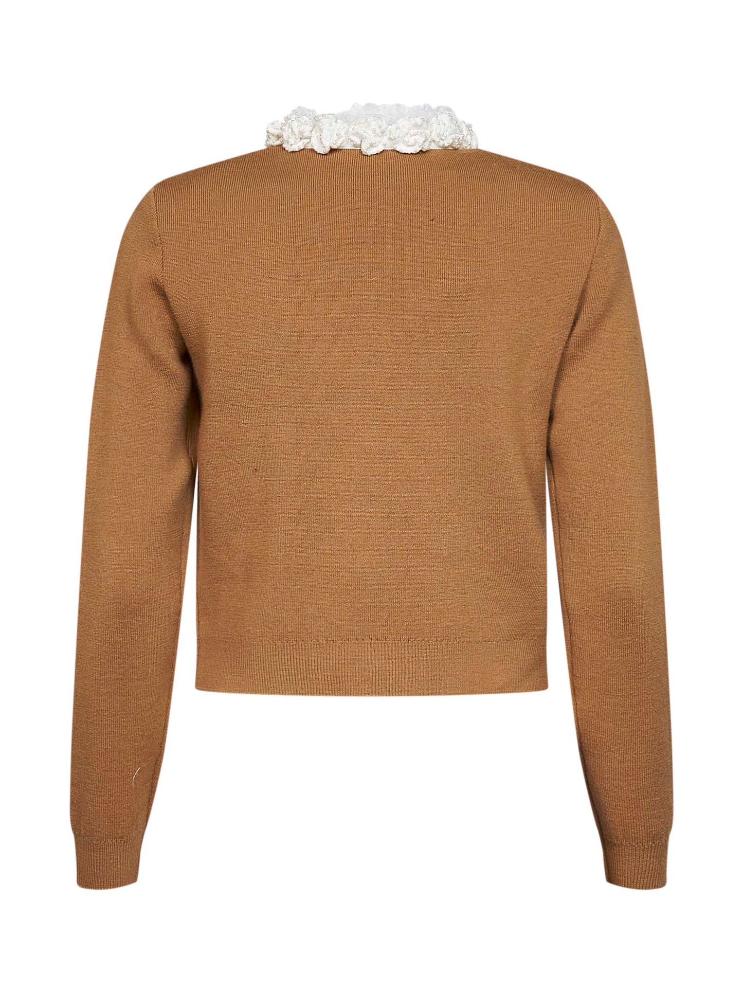 Cardigan ricamato in maglia di misto lana marrone