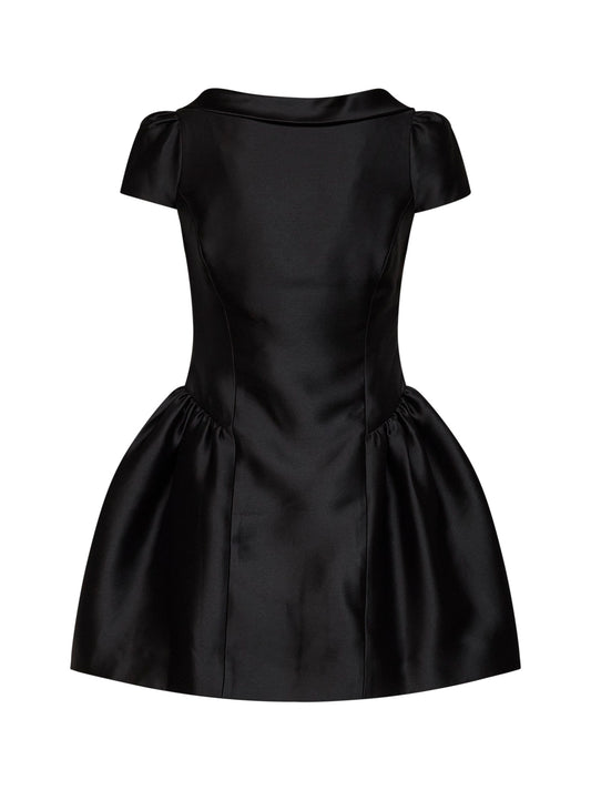 Black taffeta collared minidress