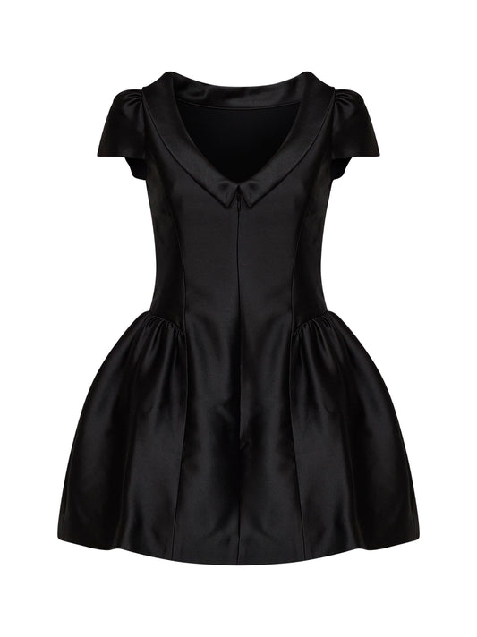 Black taffeta collared minidress