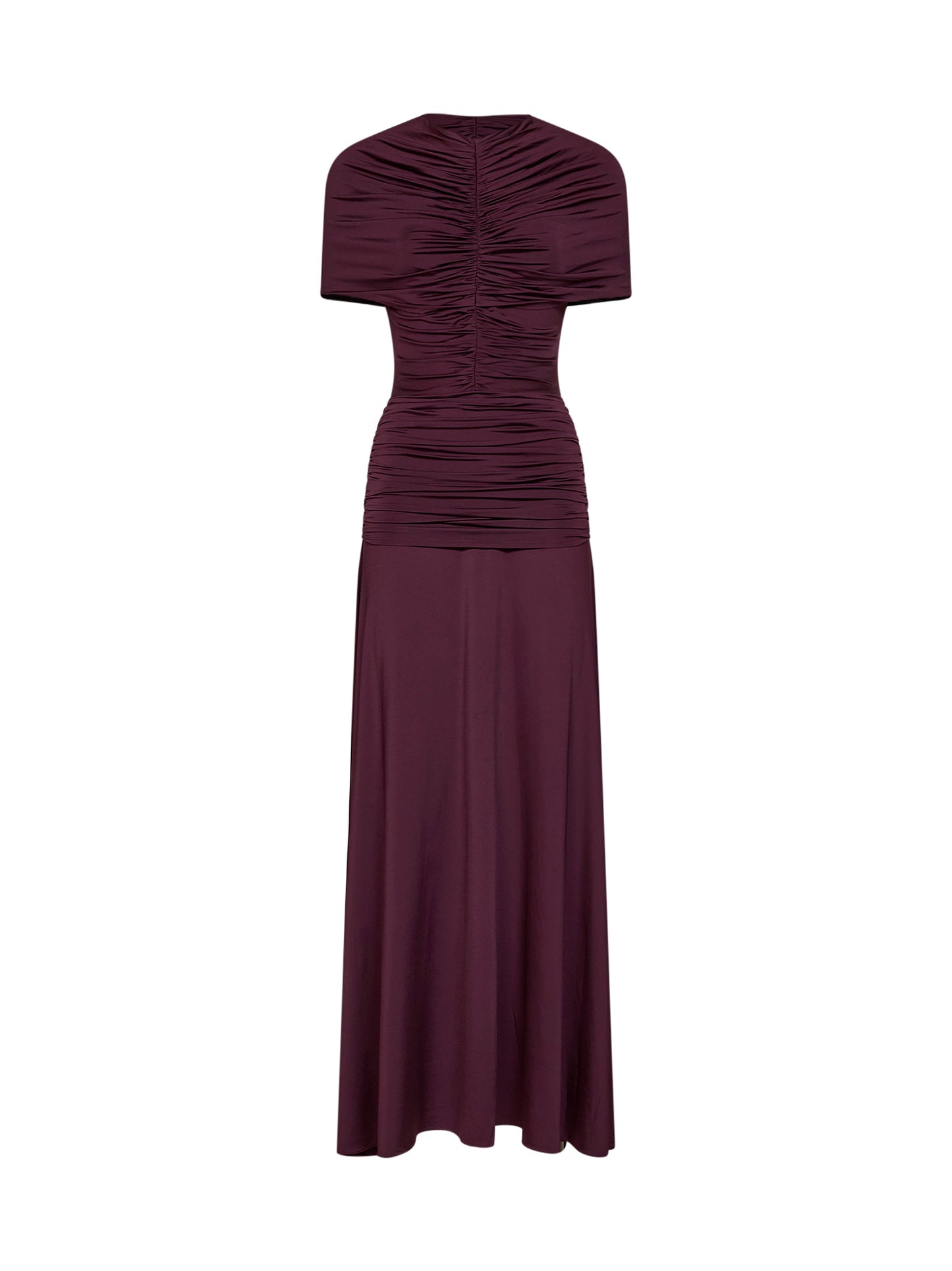 Maxi abito arricciato in jersey bordeaux