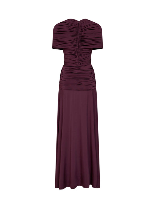 Burgundy jersey gathered maxi dress