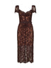 Brown floral lace belted midi dress