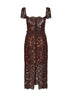 Brown floral lace belted midi dress