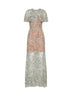 Maxi abito con mantella in tulle ricamato menta