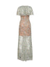 Maxi abito con mantella in tulle ricamato menta
