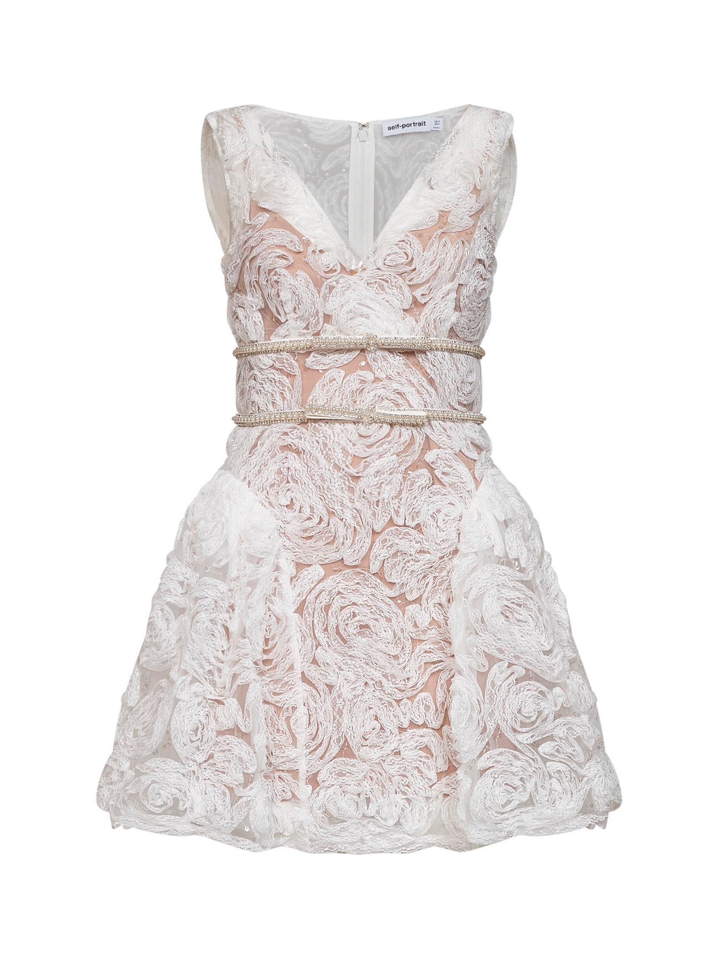 White sequin tulle and lace mini dress