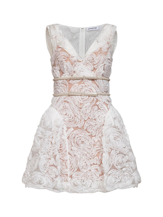 White sequin tulle and lace mini dress