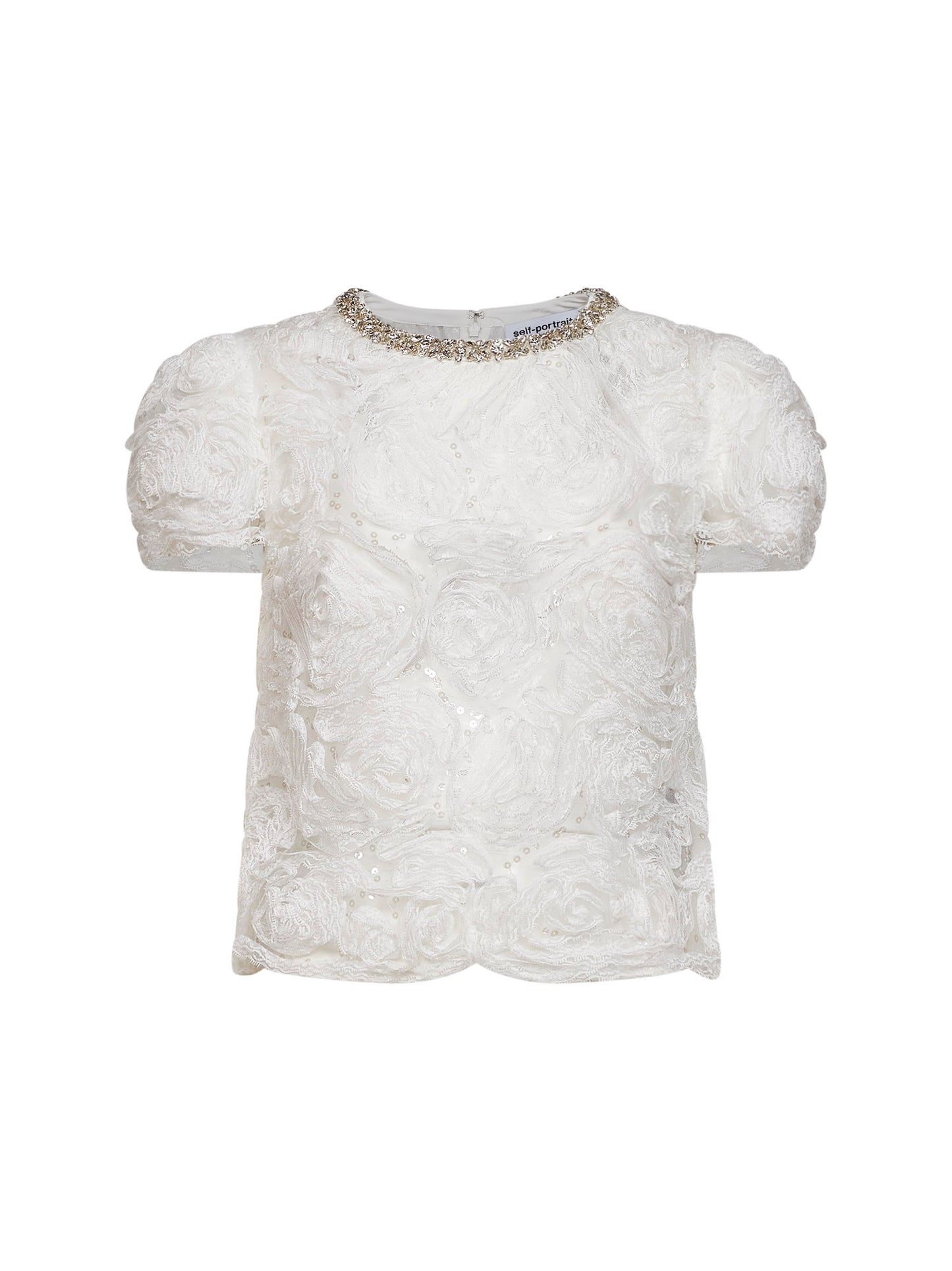 Top in tulle e pizzo con paillettes bianco