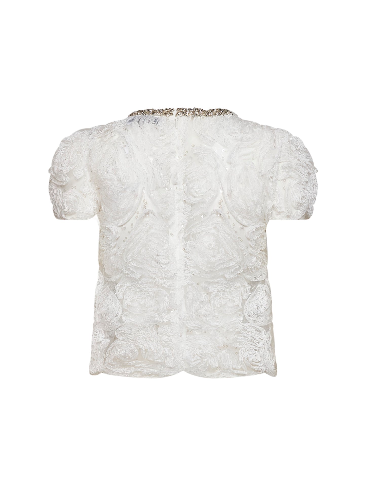 Top in tulle e pizzo con paillettes bianco