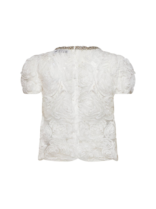White sequin tulle and lace top