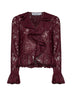 Top con ruches in pizzo bordeaux