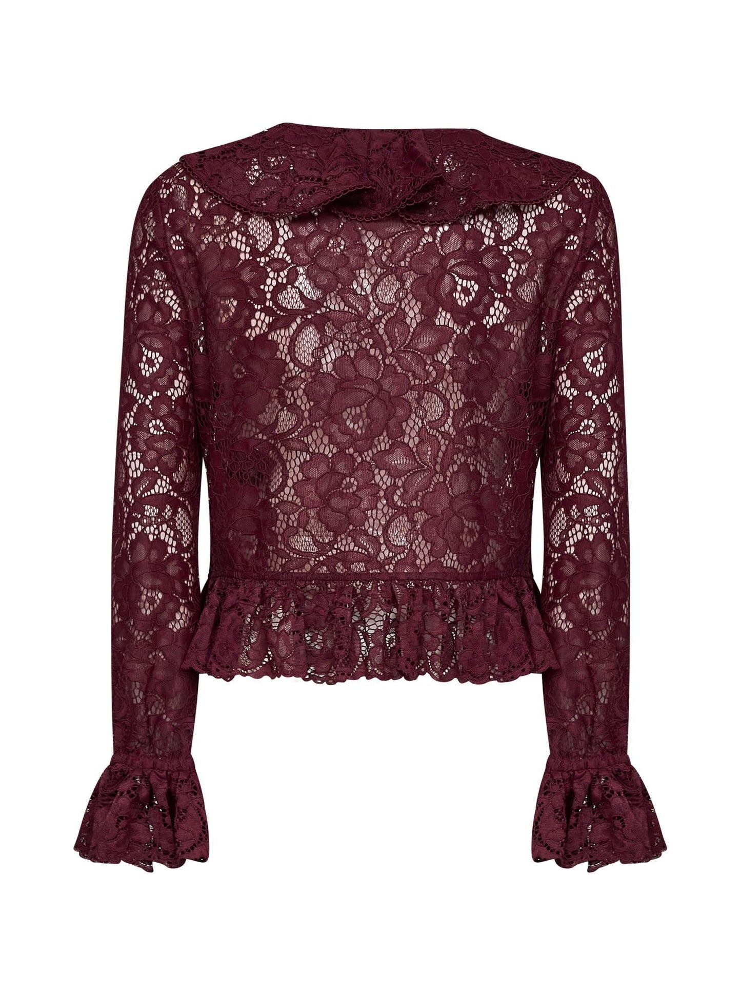 Top con ruches in pizzo bordeaux