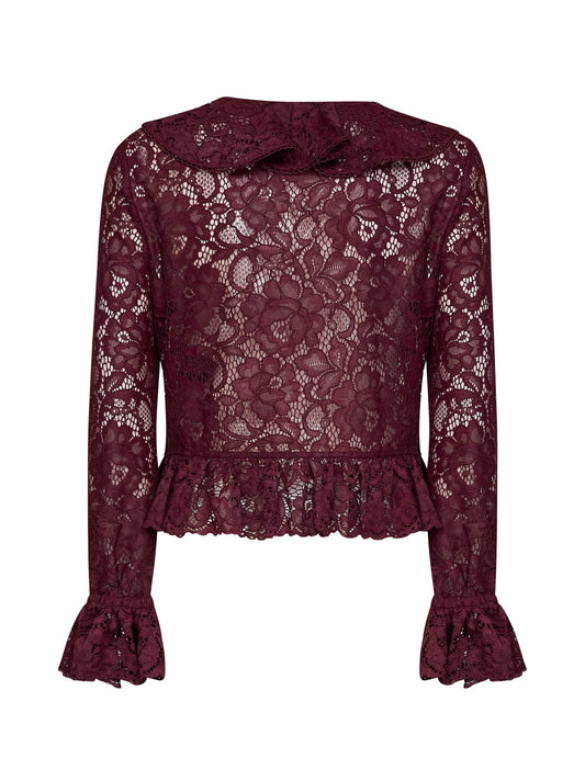 Burgundy lace ruffled top