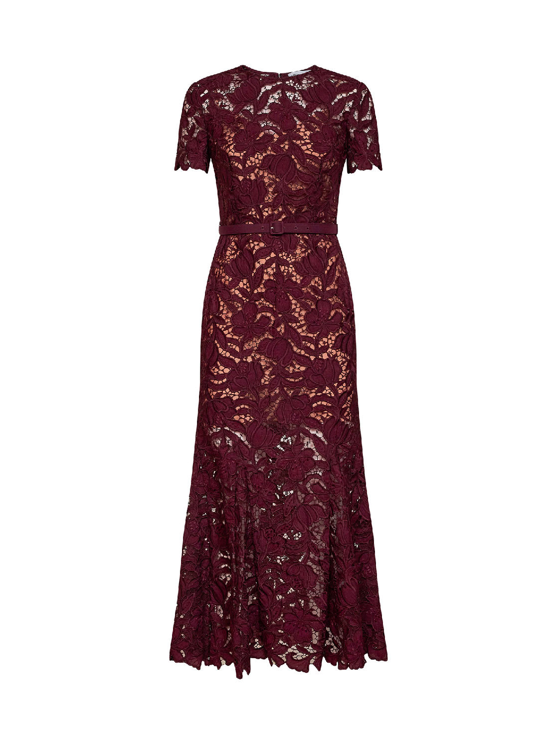 Abito midi con cintura in pizzo macramè bordeaux
