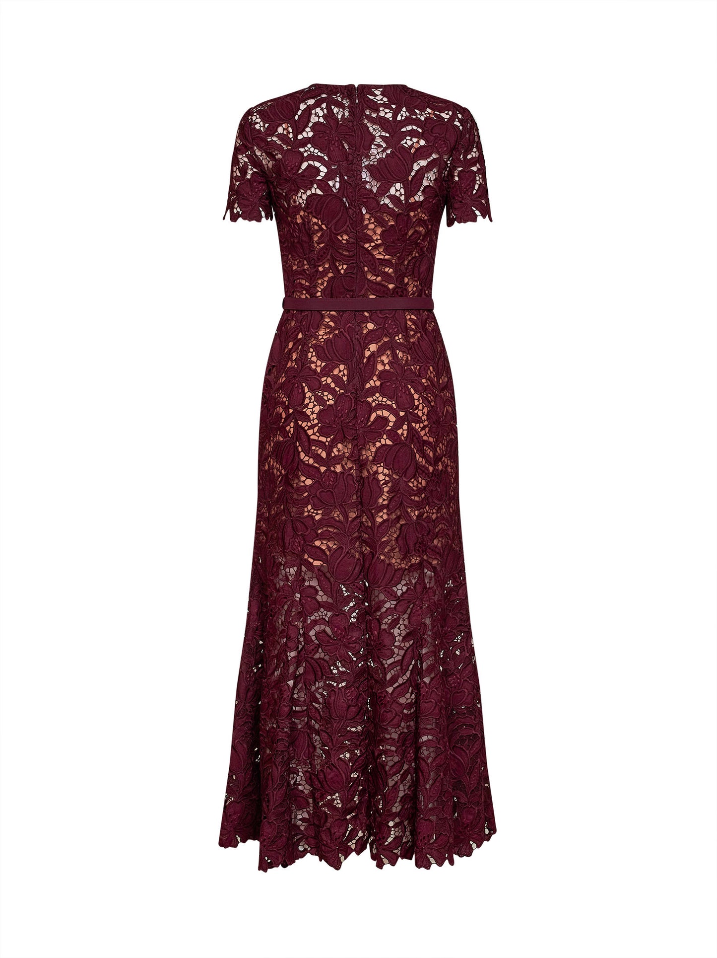 Abito midi con cintura in pizzo macramè bordeaux