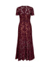 Abito midi con cintura in pizzo macramè bordeaux