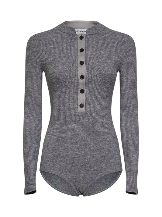 Grey wool-blend knit button playsuit