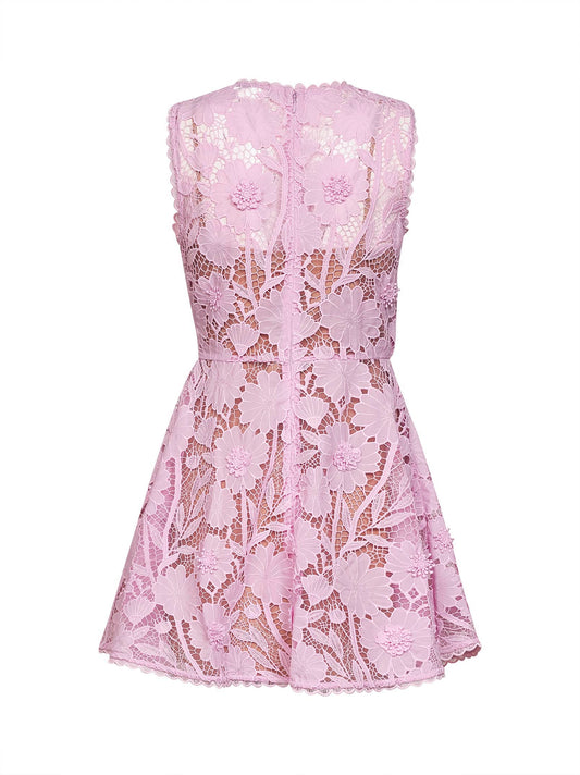 Pink macramé lace mini dress