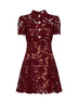 Miniabito svasato in pizzo macramè bordeaux