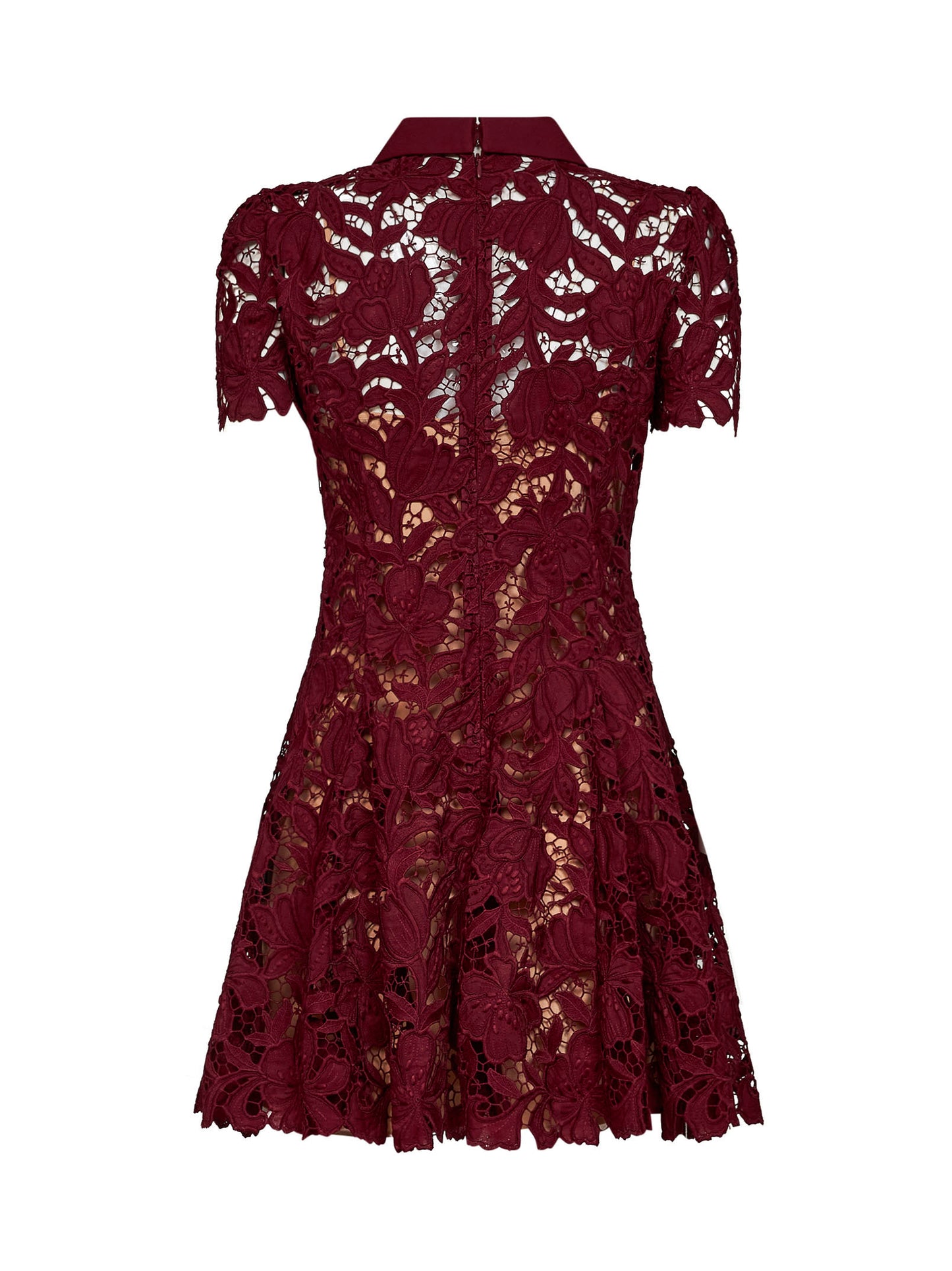Miniabito svasato in pizzo macramè bordeaux