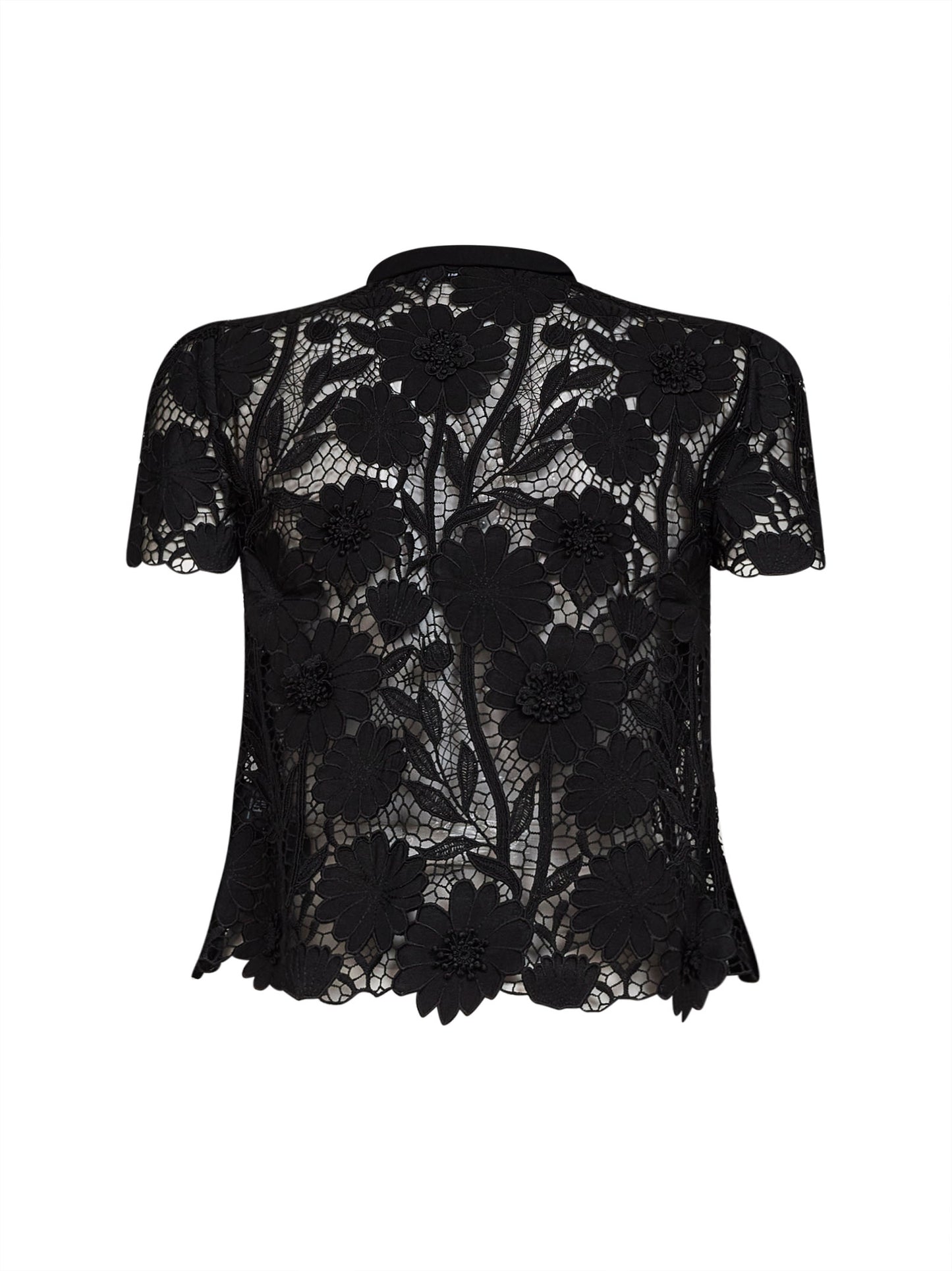 Top in pizzo macramè nero con collo annodabile