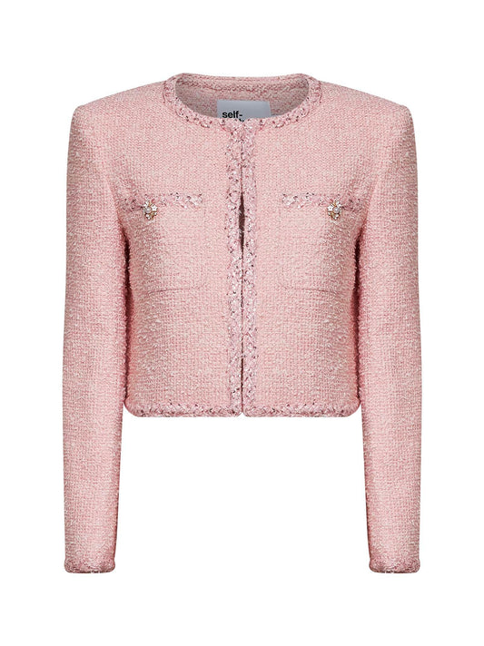 Pink bouclé jacket with braided trimmings