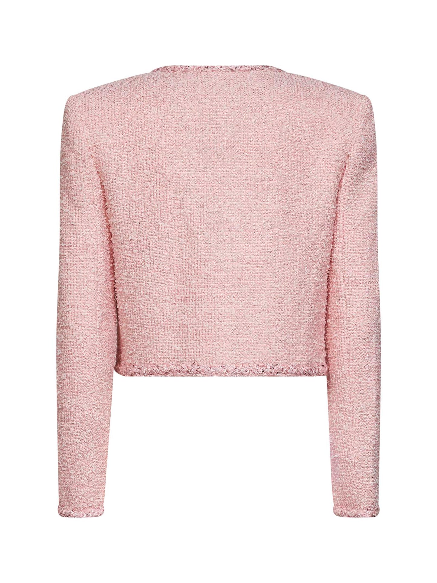 Pink bouclé jacket with braided trimmings