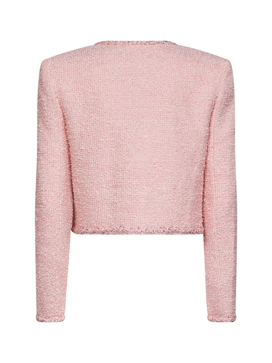 Pink bouclé jacket with braided trimmings