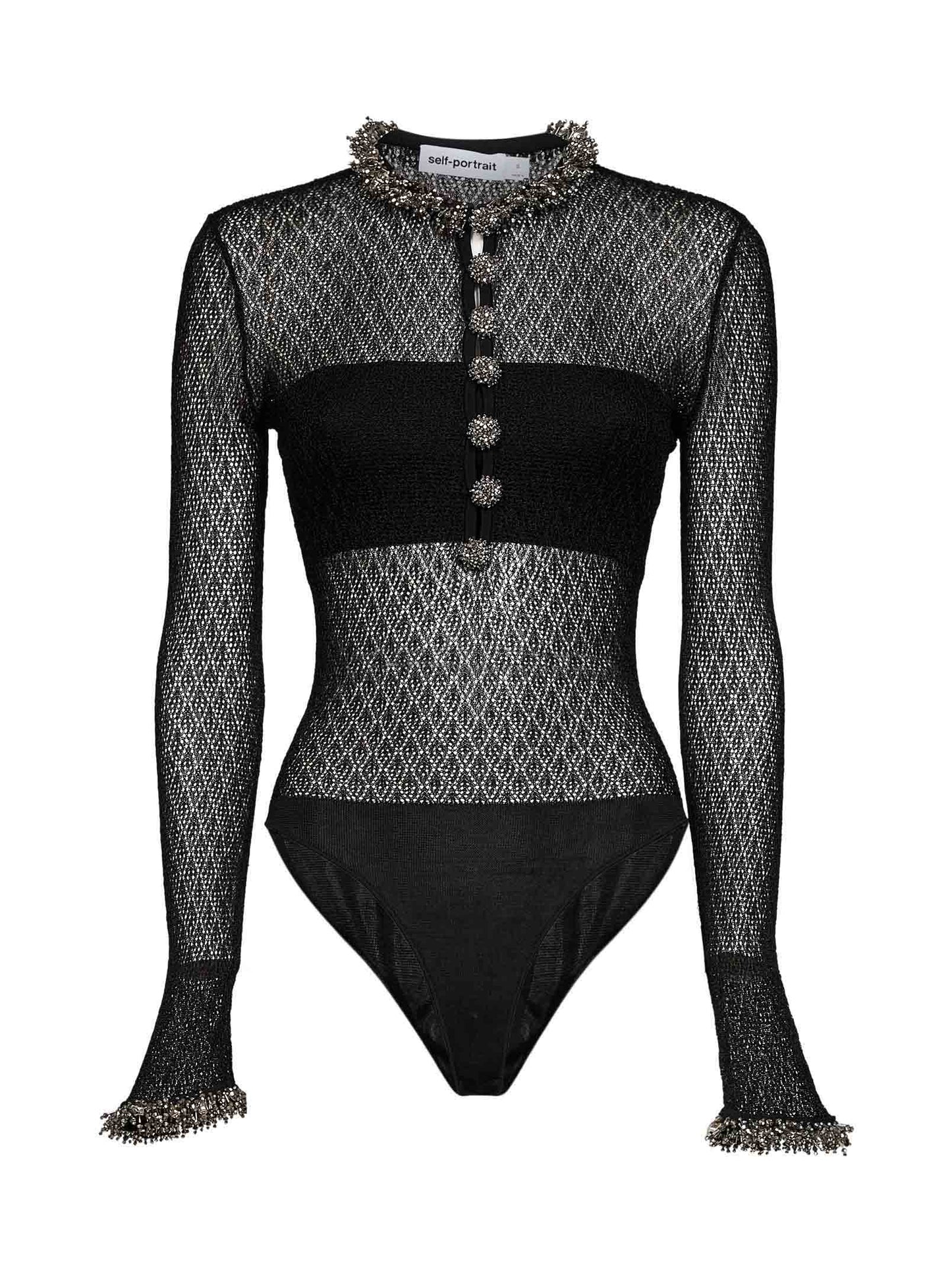 Body in maglia pointelle nera con ricami