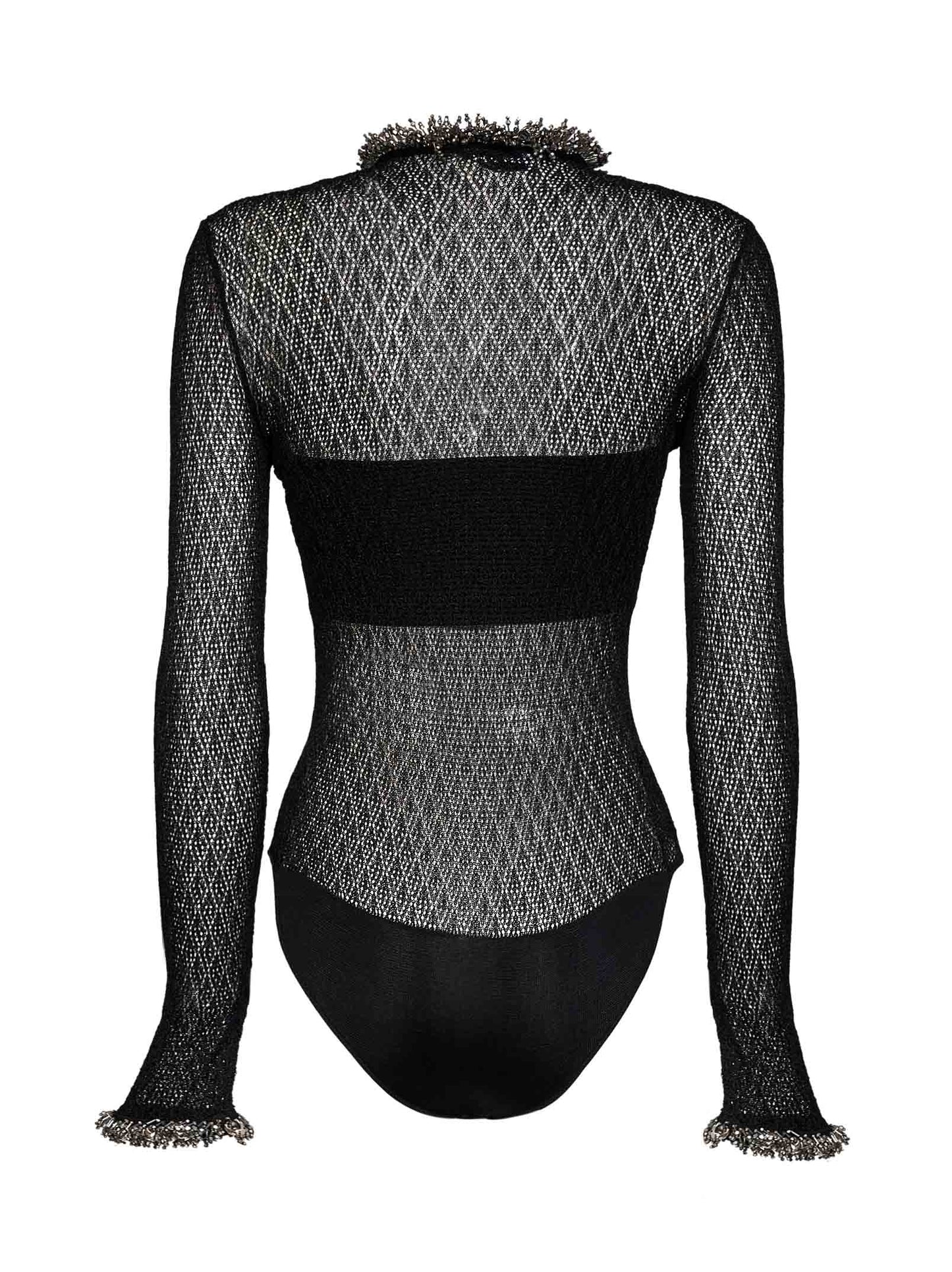 Body in maglia pointelle nera con ricami