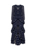 Navy blue polka dot georgette ruffled maxi dress