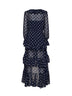 Navy blue polka dot georgette ruffled maxi dress