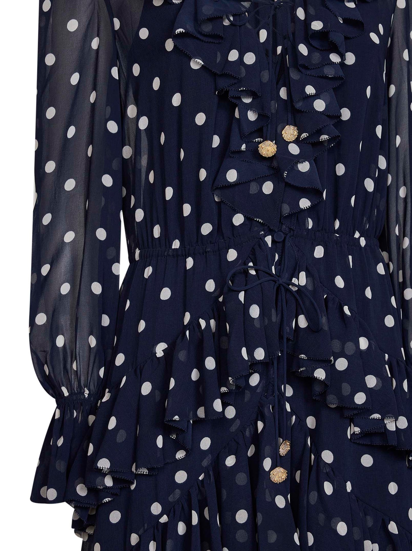 Navy blue polka dot georgette ruffled maxi dress