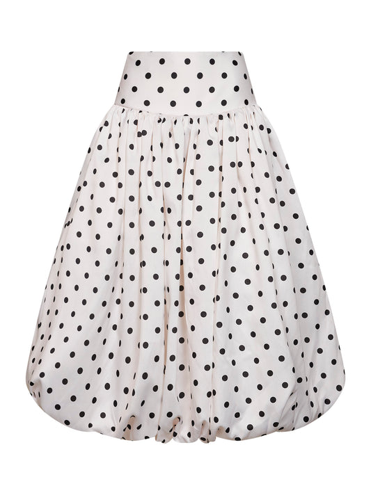 Cream polka dot taffeta midi skirt