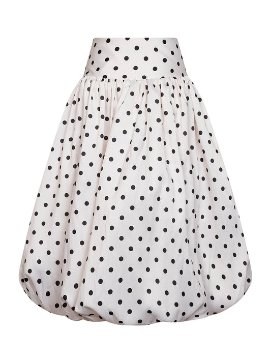 Cream polka dot taffeta midi skirt