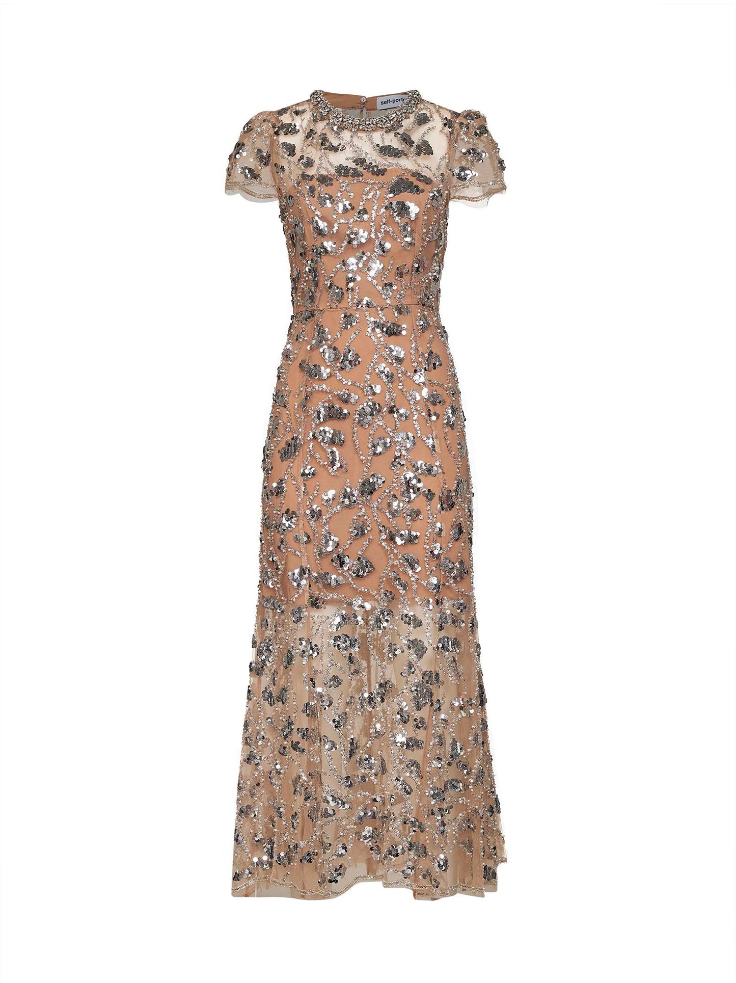 Silver sequin-embellished tulle midi dress
