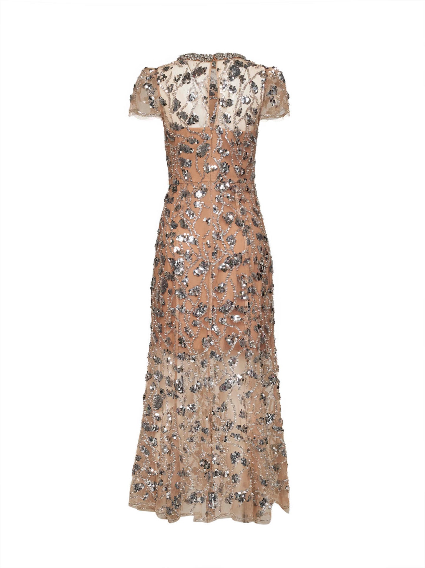 Silver sequin-embellished tulle midi dress