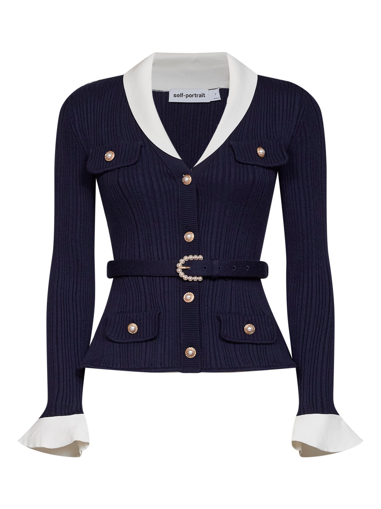 Cardigan con cintura in maglia a costine blu navy