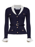 Cardigan con cintura in maglia a costine blu navy