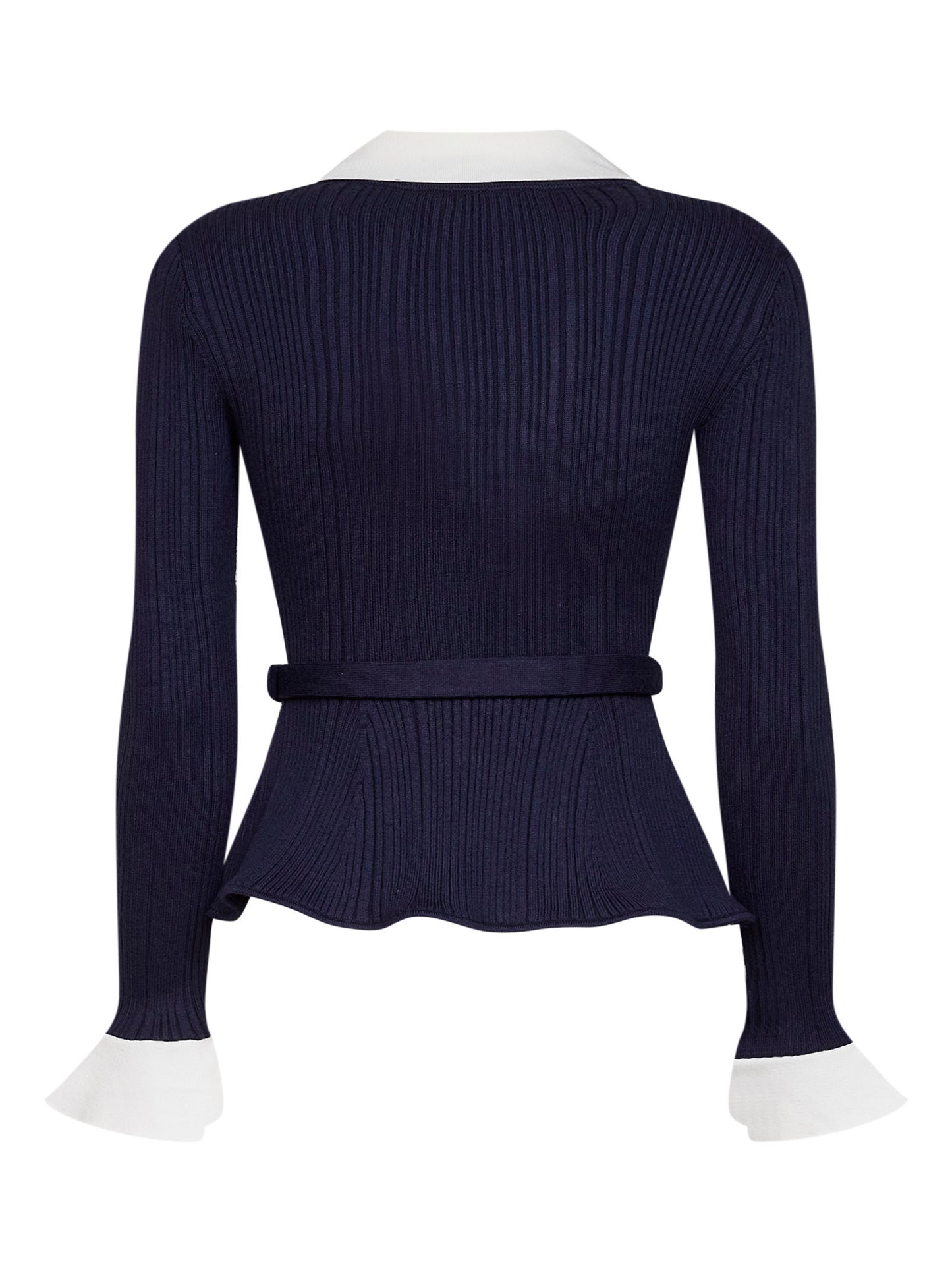 Cardigan con cintura in maglia a costine blu navy