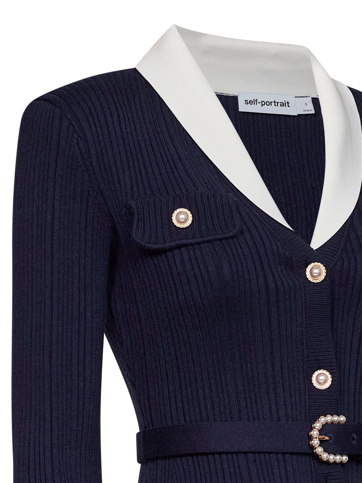 Cardigan con cintura in maglia a costine blu navy