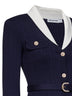 Cardigan con cintura in maglia a costine blu navy