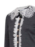 Cardigan in maglia di lana grigia colletto in pizzo<BR/>