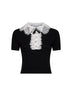 Top in maglia di lana nera colletto in pizzo