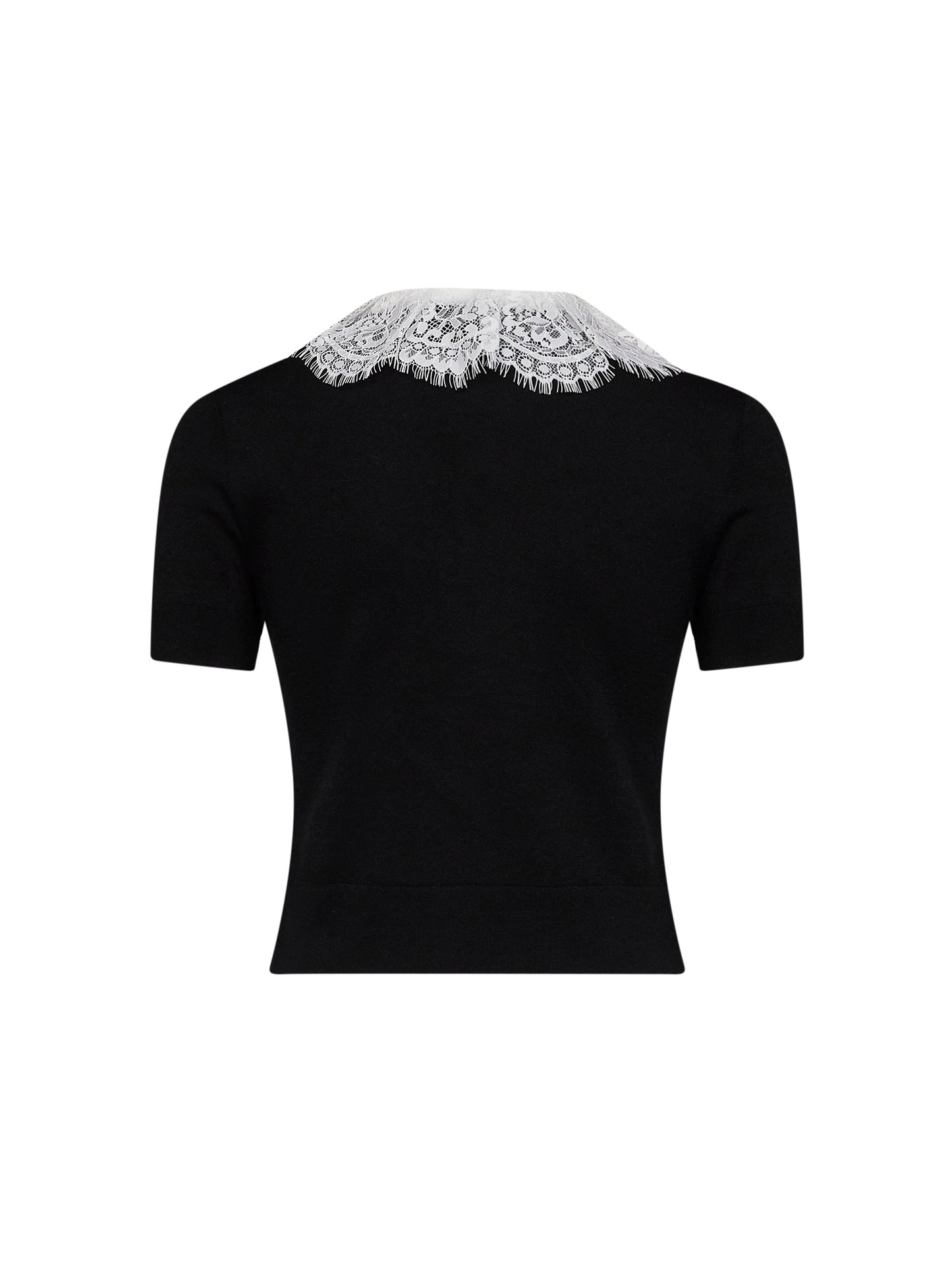 Top in maglia di lana nera colletto in pizzo