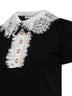 Top in maglia di lana nera colletto in pizzo