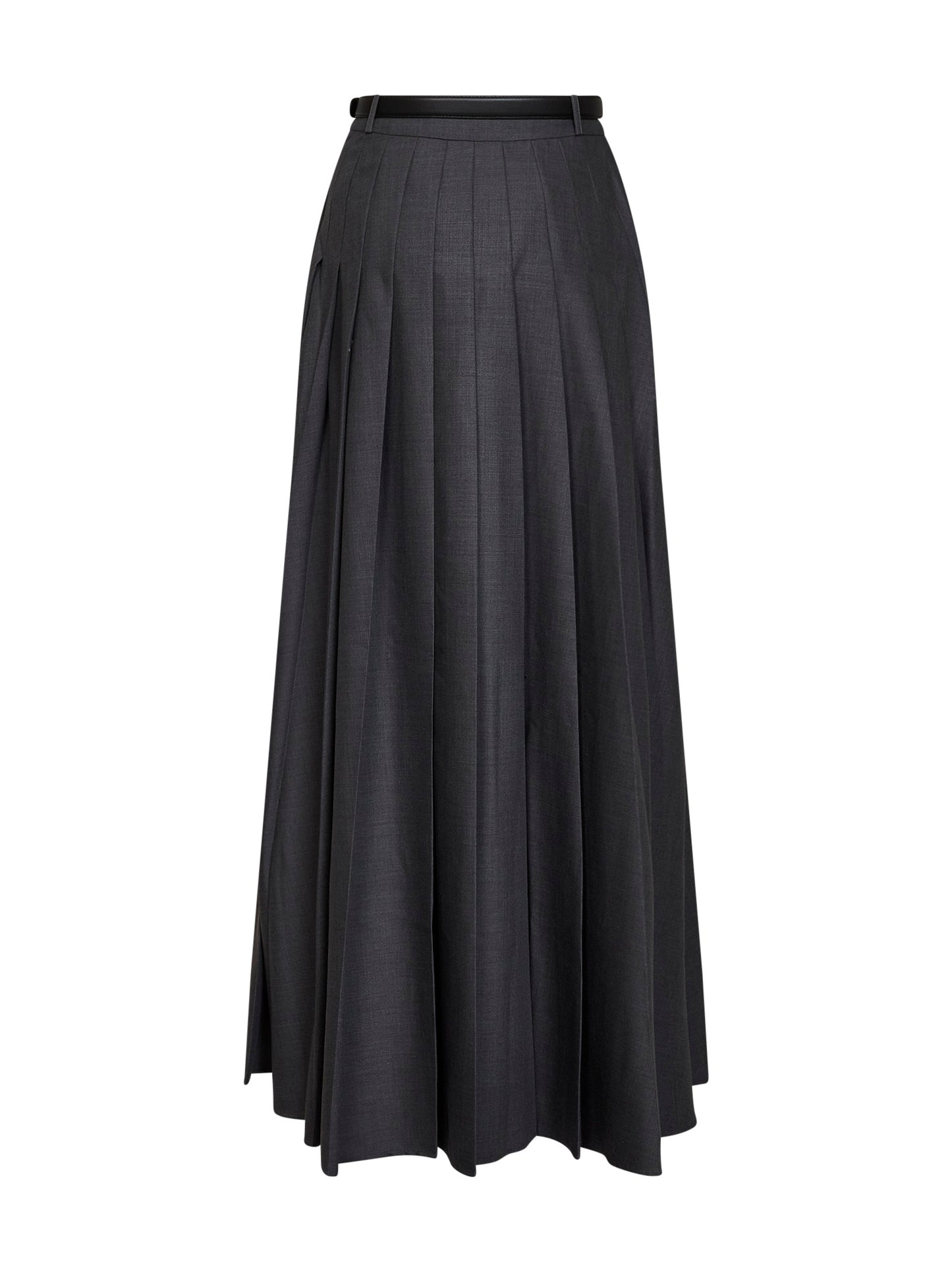 Maxi gonna a pieghe con cintura in misto lana grigia<BR/>