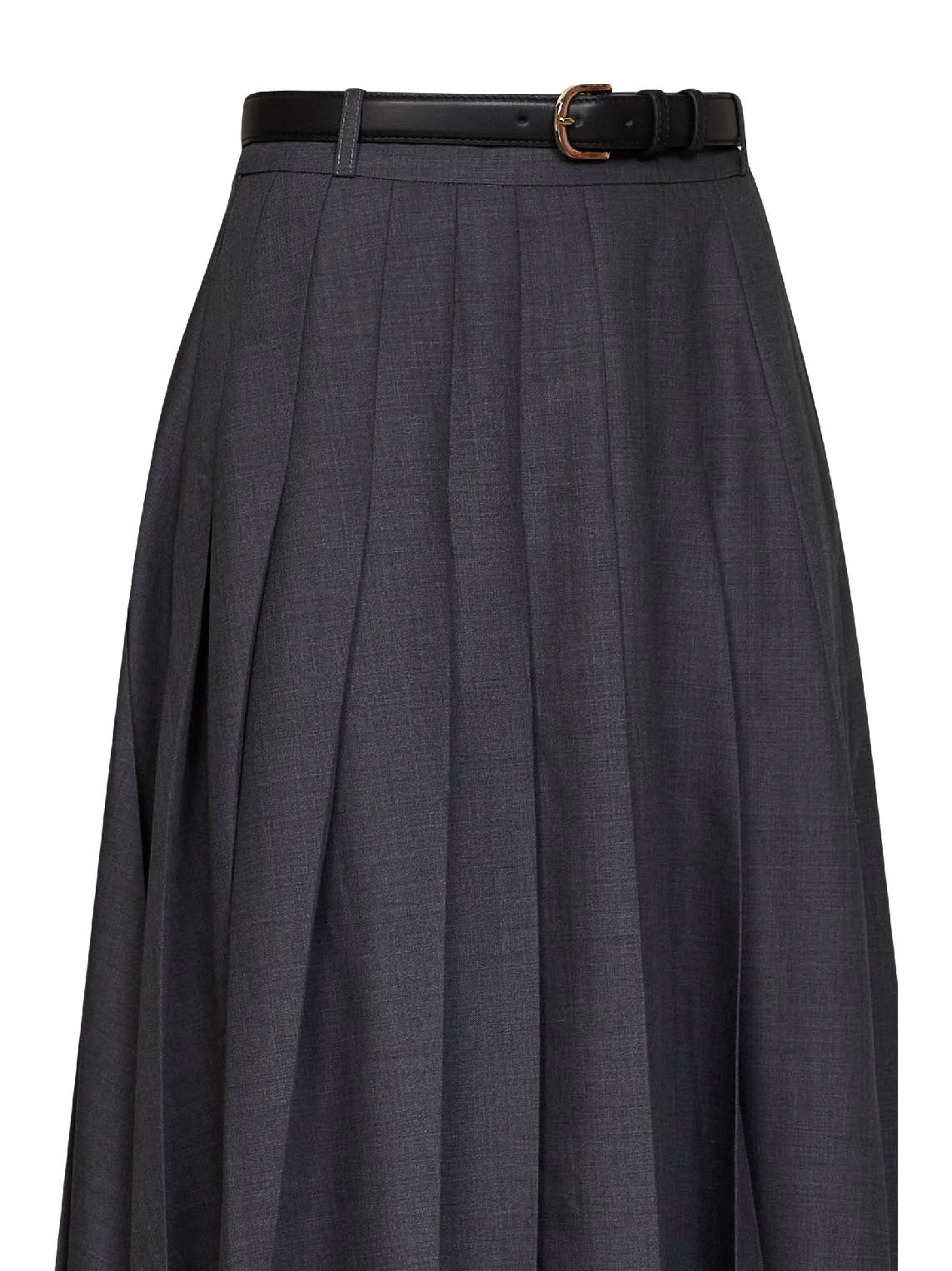 Maxi gonna a pieghe con cintura in misto lana grigia<BR/>