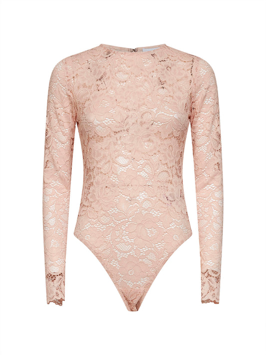 Beige floral lace bodysuit