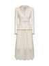 Abito midi con cintura in bouclé e georgette crema
